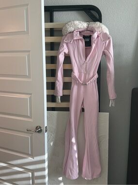 ASOS Pink Faux-Fur Trim Ski Jumpsuit